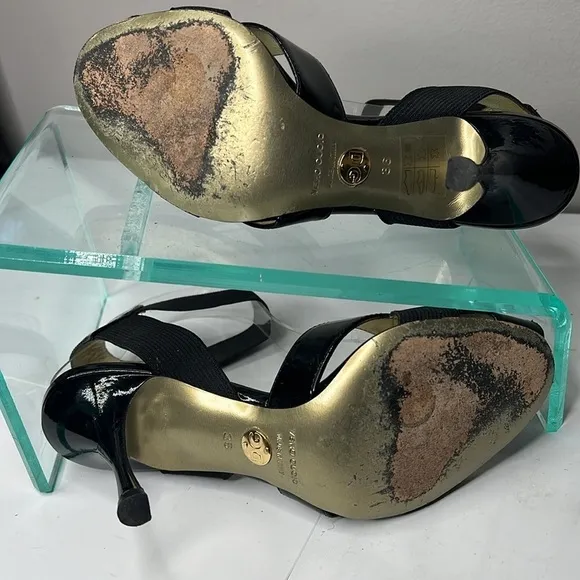 Dolce &amp; Gabbana Sz 36 Patent Leather Elastic Peep Toe Heels Sandals