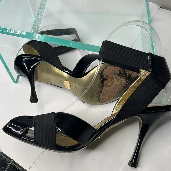Dolce &amp; Gabbana Sz 36 Patent Leather Elastic Peep Toe Heels Sandals