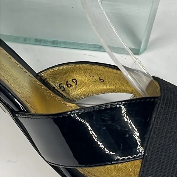 Dolce &amp; Gabbana Sz 36 Patent Leather Elastic Peep Toe Heels Sandals