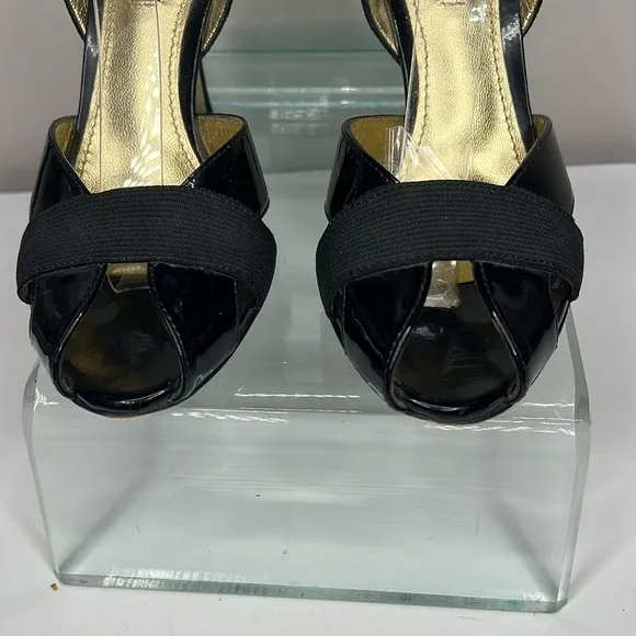 Dolce &amp; Gabbana Sz 36 Patent Leather Elastic Peep Toe Heels Sandals