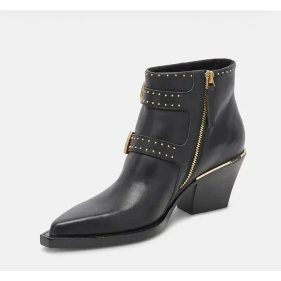 Dolce Vita Ronnie Black Ankle Boots Gold Studs Sz: 7