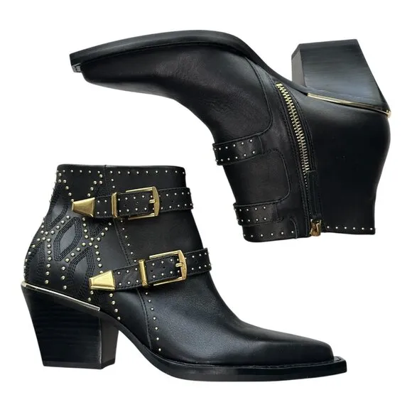 Dolce Vita Ronnie Black Ankle Boots Gold Studs Sz: 7