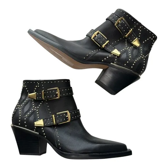 Dolce Vita Ronnie Black Ankle Boots Gold Studs Sz: 7
