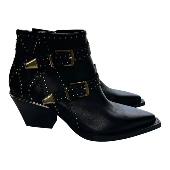 Dolce Vita Ronnie Black Ankle Boots Gold Studs Sz: 7