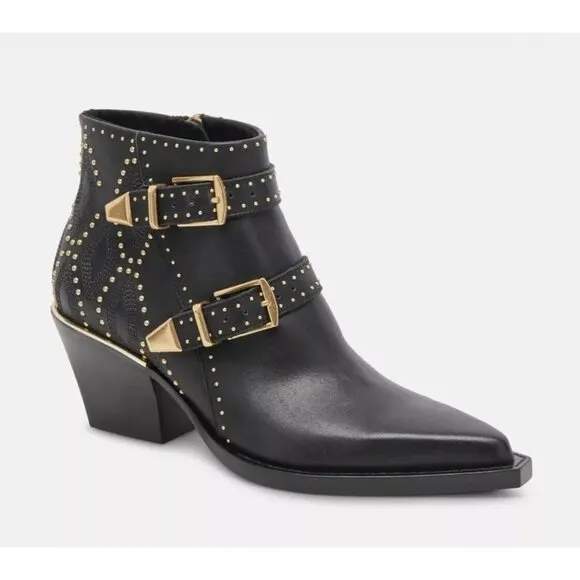 Dolce Vita Ronnie Black Ankle Boots Gold Studs Sz: 7
