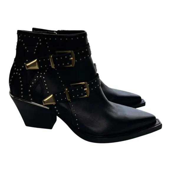 Dolce Vita Ronnie Black Ankle Boots Gold Studs Sz: 7