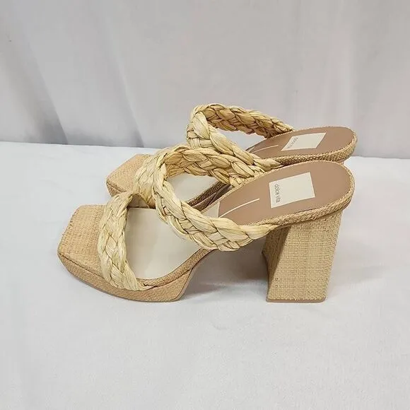 Dolce Vita Size 8.5 Women's Ashby Heeled Sandal Lt Natural Raffia Braided Straps