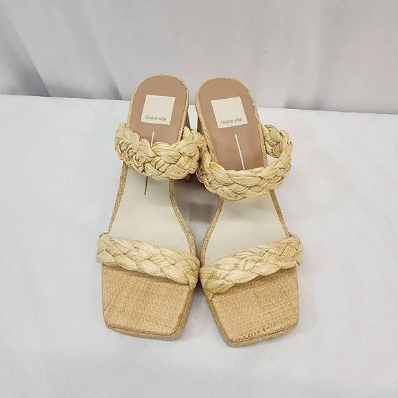 Dolce Vita Size 8.5 Women's Ashby Heeled Sandal Lt Natural Raffia Braided Straps