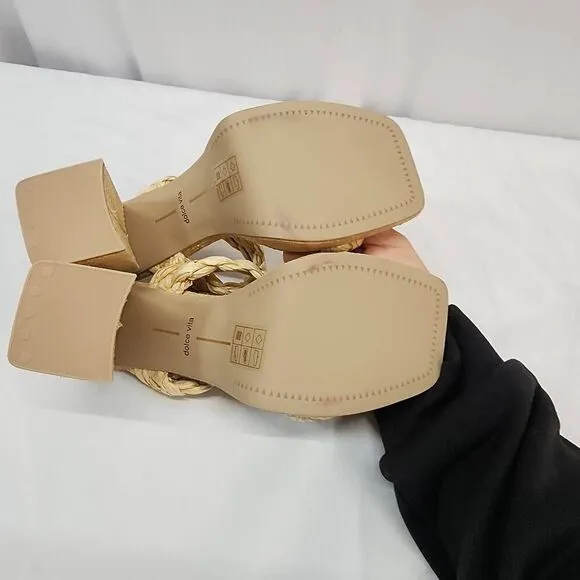 Dolce Vita Size 8.5 Women's Ashby Heeled Sandal Lt Natural Raffia Braided Straps