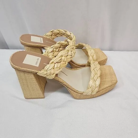 Dolce Vita Size 8.5 Women's Ashby Heeled Sandal Lt Natural Raffia Braided Straps