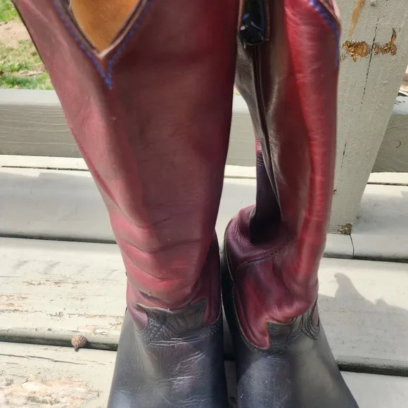 Don Diego Vintage Leather Cowboy Western Boots Red &amp; Blue Embroidery 9 1/2D