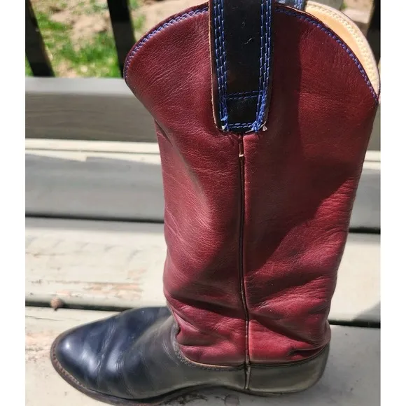 Don Diego Vintage Leather Cowboy Western Boots Red &amp; Blue Embroidery 9 1/2D