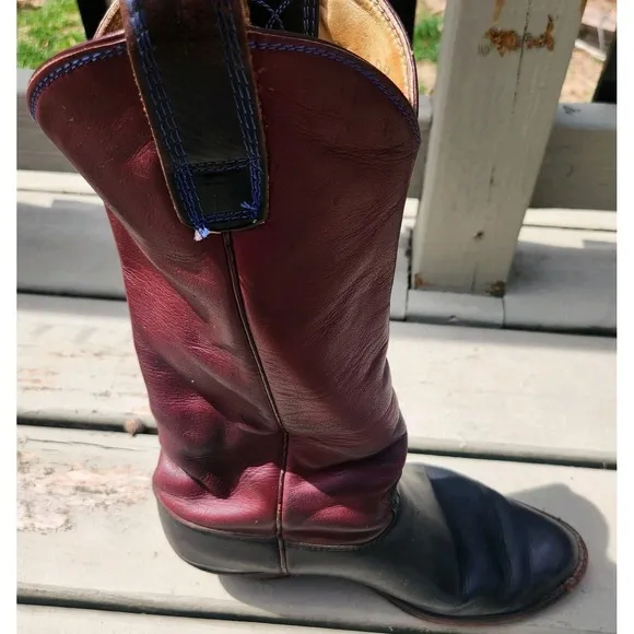 Don Diego Vintage Leather Cowboy Western Boots Red &amp; Blue Embroidery 9 1/2D