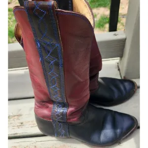 Don Diego Vintage Leather Cowboy Western Boots Red &amp; Blue Embroidery 9 1/2D