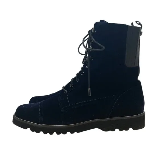 Donald J Pliner Mens Navy Velvet &amp; Leather Carmin-U Combat Boots Size 11M