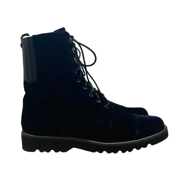 Donald J Pliner Mens Navy Velvet &amp; Leather Carmin-U Combat Boots Size 11M