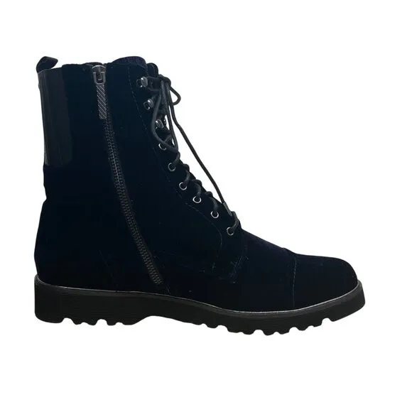 Donald J Pliner Mens Navy Velvet &amp; Leather Carmin-U Combat Boots Size 11M