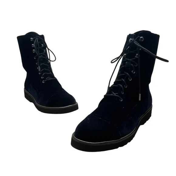 Donald J Pliner Mens Navy Velvet &amp; Leather Carmin-U Combat Boots Size 11M