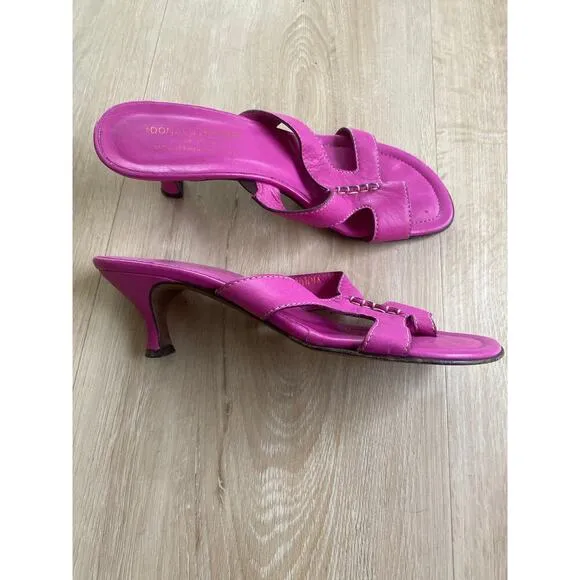 Donald J Pliner pink leather kitten heel sandals size 7N made in Italy barbie