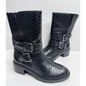 Donald J. Pliner Boots Womens Size 9 Saraya Black Leather Embossed Mid-Calf NEW