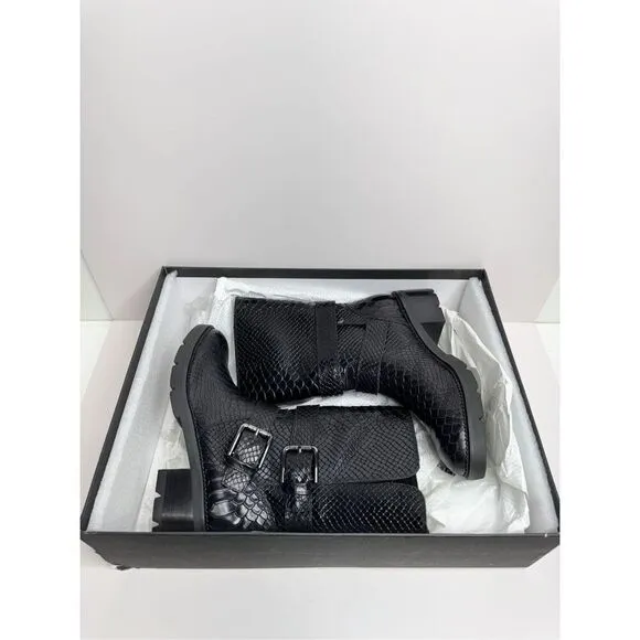 Donald J. Pliner Boots Womens Size 9 Saraya Black Leather Embossed Mid-Calf NEW
