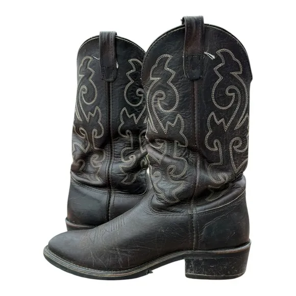 Double-H Leather Pull On Work Western Boots Mens US 8.5 EE Steel toe cowboy