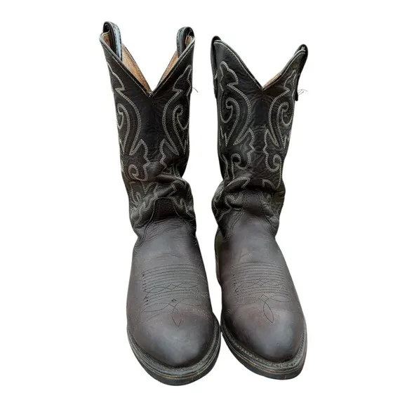 Double-H Leather Pull On Work Western Boots Mens US 8.5 EE Steel toe cowboy