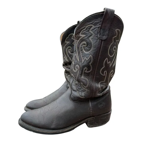 Double-H Leather Pull On Work Western Boots Mens US 8.5 EE Steel toe cowboy