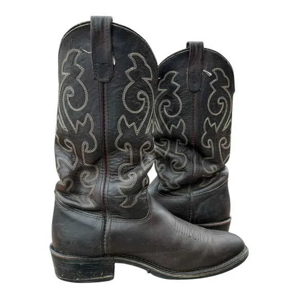 Double-H Leather Pull On Work Western Boots Mens US 8.5 EE Steel toe cowboy