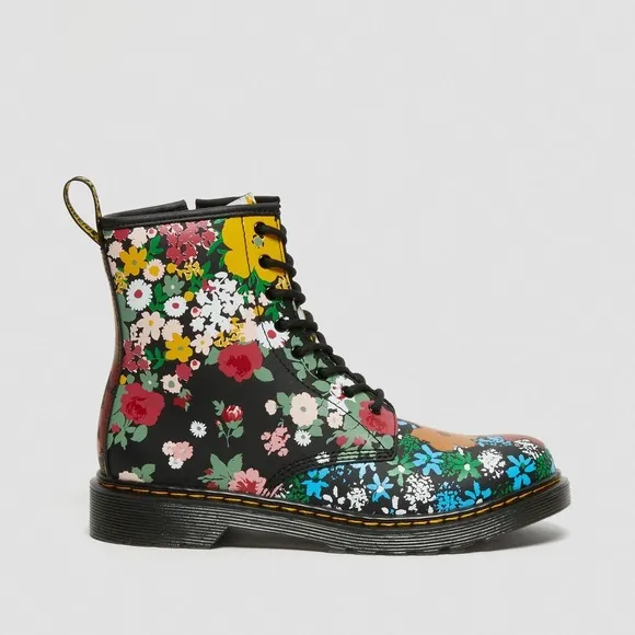 Dr Airwair Martens 1460 FLORAL MASH UP LEATHER LACE UP BOOTS, Girls Boots Size 1