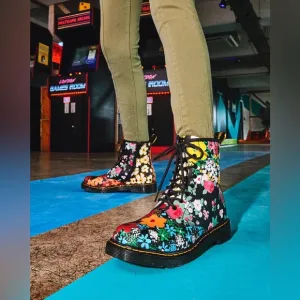 Dr Airwair Martens 1460 FLORAL MASH UP LEATHER LACE UP BOOTS, Girls Boots Size 1