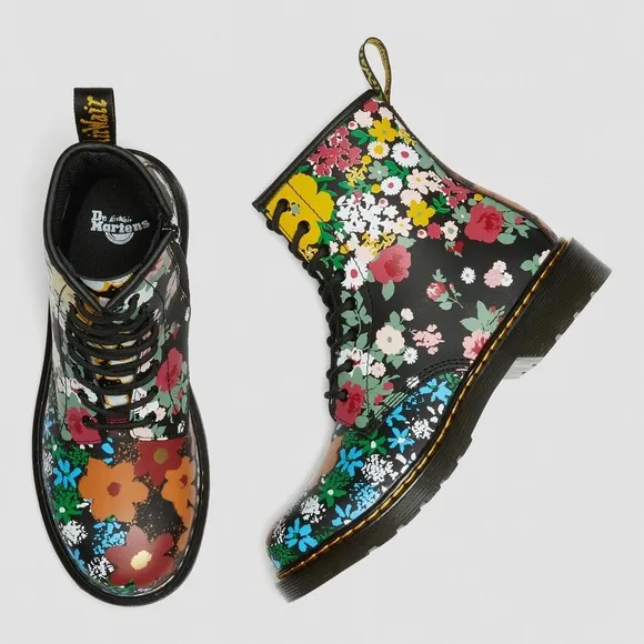 Dr Airwair Martens 1460 FLORAL MASH UP LEATHER LACE UP BOOTS, Girls Boots Size 1