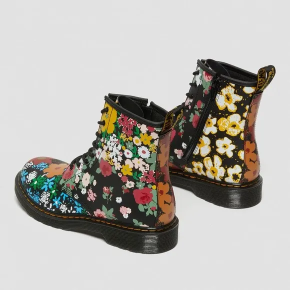 Dr Airwair Martens 1460 FLORAL MASH UP LEATHER LACE UP BOOTS, Girls Boots Size 1