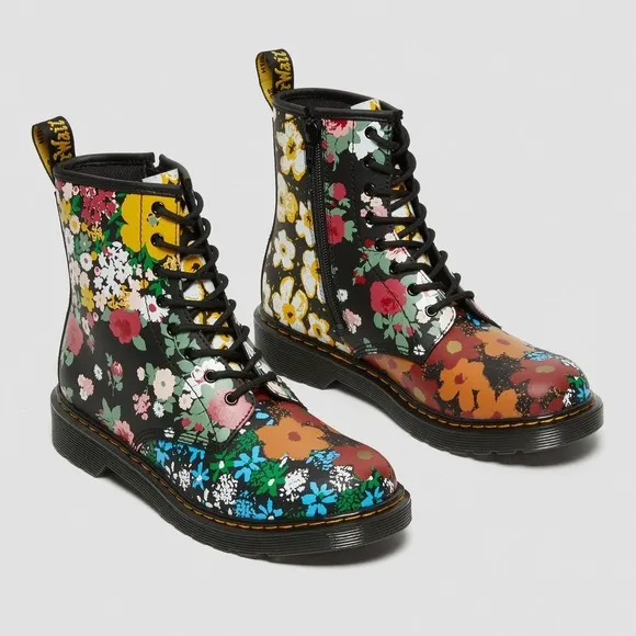 Dr Airwair Martens 1460 FLORAL MASH UP LEATHER LACE UP BOOTS, Girls Boots Size 1