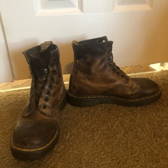 Dr Doc Martens Mens Size 10? Brown Leather Air Wair Work Combat Ankle Boots READ