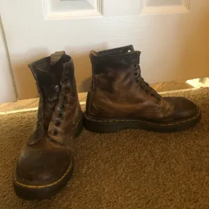 Dr Doc Martens Mens Size 10? Brown Leather Air Wair Work Combat Ankle Boots READ