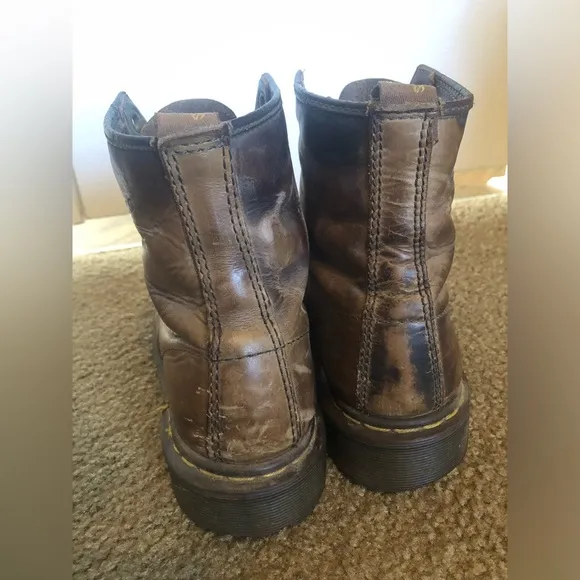 Dr Doc Martens Mens Size 10? Brown Leather Air Wair Work Combat Ankle Boots READ