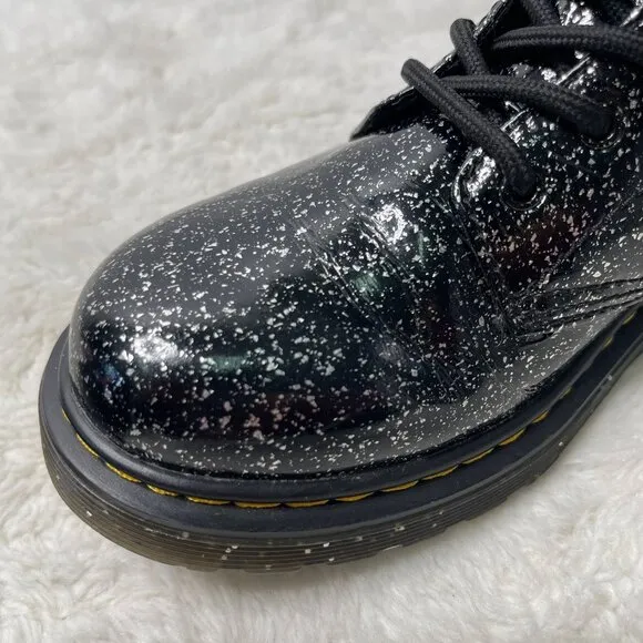Dr Martens #1460 Kid's Black Glitter Ankle Lace Up Boots Shoes Size 5