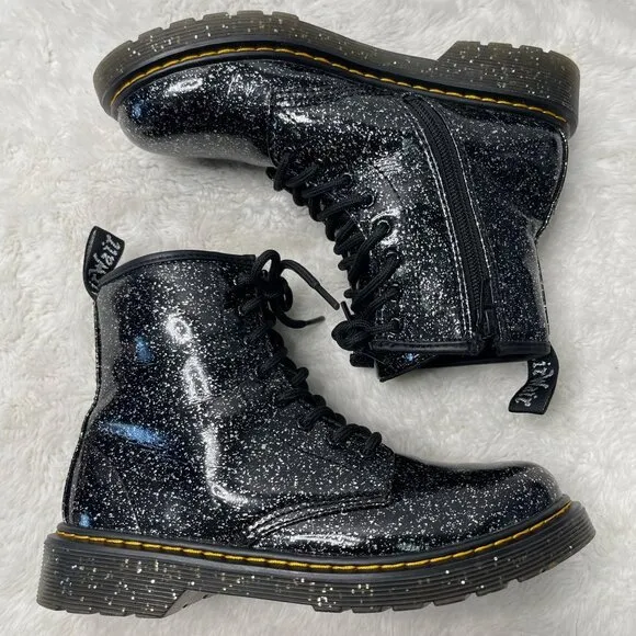 Dr Martens #1460 Kid's Black Glitter Ankle Lace Up Boots Shoes Size 5