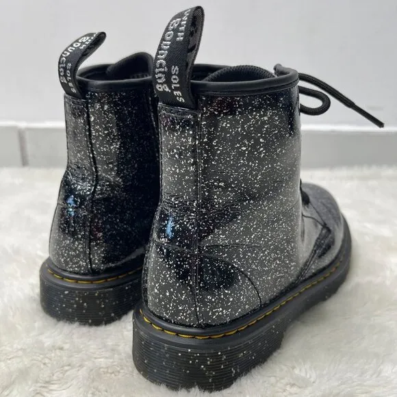 Dr Martens #1460 Kid's Black Glitter Ankle Lace Up Boots Shoes Size 5