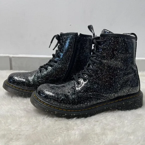Dr Martens #1460 Kid's Black Glitter Ankle Lace Up Boots Shoes Size 5