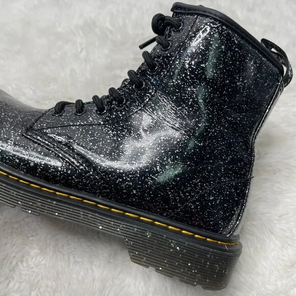 Dr Martens #1460 Kid's Black Glitter Ankle Lace Up Boots Shoes Size 5