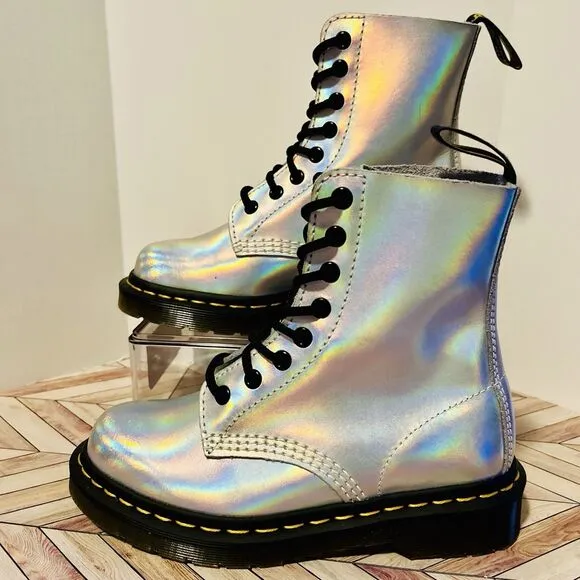 Dr Martens 1460 Pascal RS Women's 5 Rainbow Iridescent Metallic Silver Leather