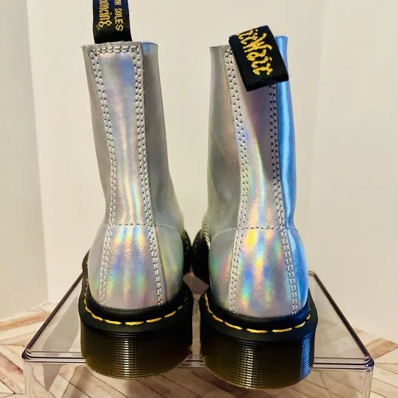 Dr Martens 1460 Pascal RS Women's 5 Rainbow Iridescent Metallic Silver Leather