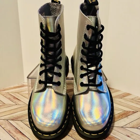 Dr Martens 1460 Pascal RS Women's 5 Rainbow Iridescent Metallic Silver Leather