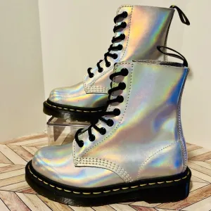 Dr Martens 1460 Pascal RS Women's 5 Rainbow Iridescent Metallic Silver Leather