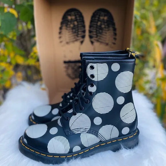 Dr. Martens 1460 Polka Dot Smooth Leather Lace Up Boots