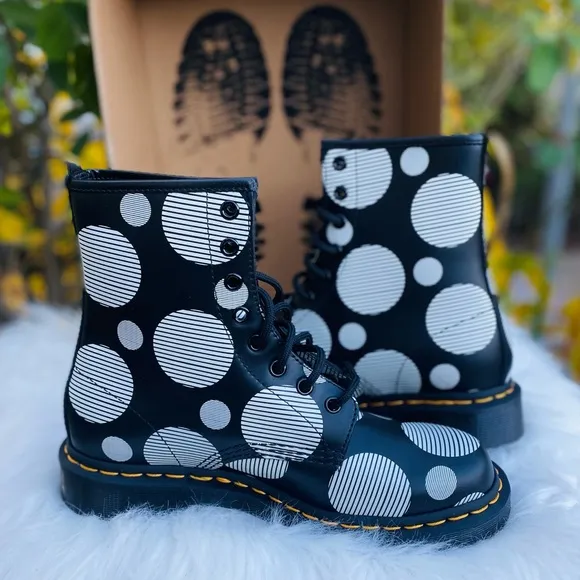 Dr. Martens 1460 Polka Dot Smooth Leather Lace Up Boots