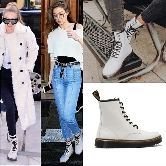 Dr Martens Boots 11821 White Classic Smooth Leather Lace Up Air Cushioned Moto