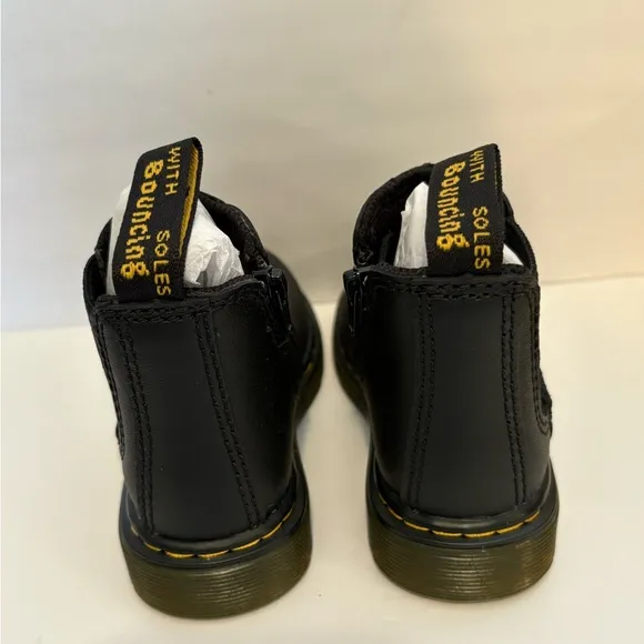 Dr. Martens Boots kids Toddler,Black Leather Boots with Yellow Stitching